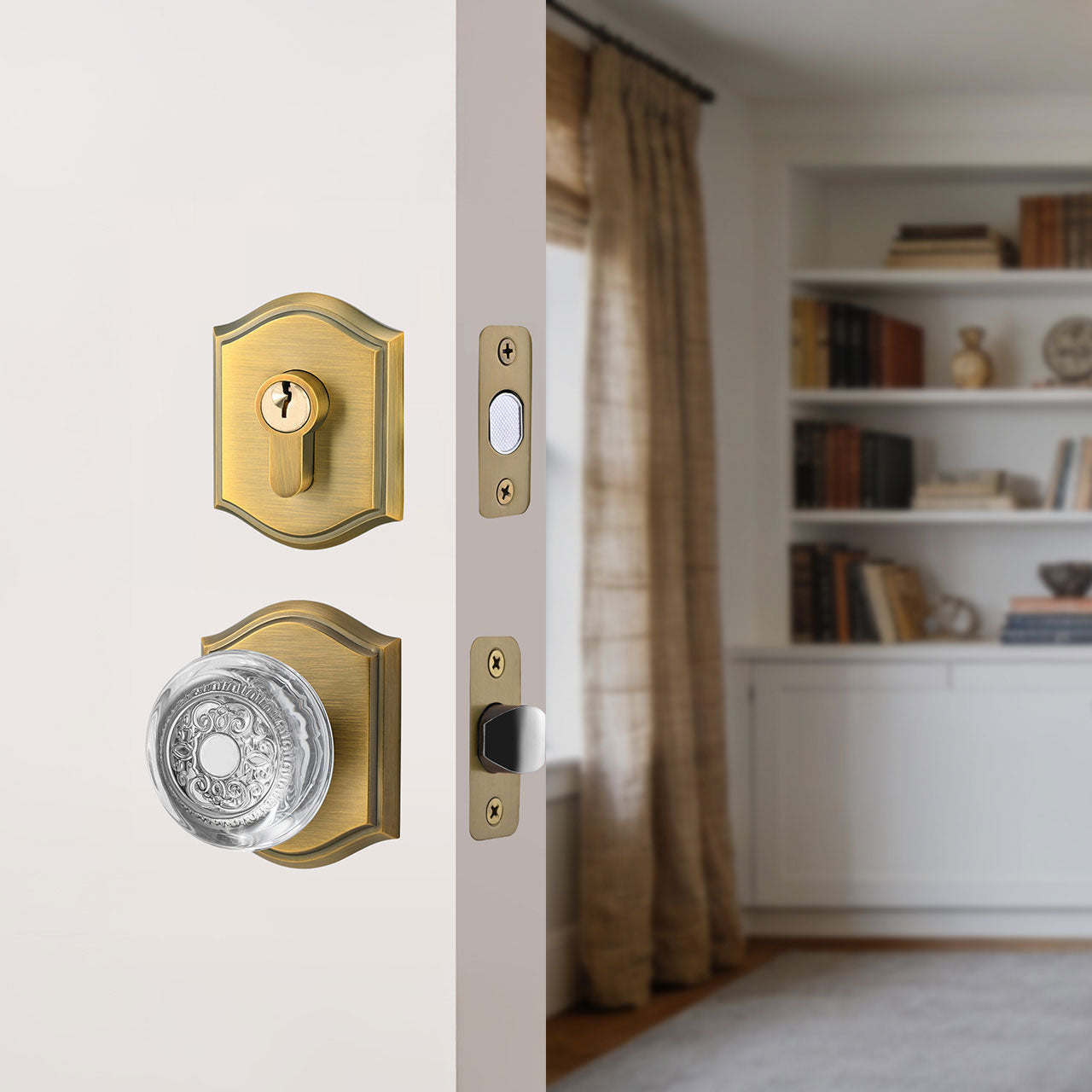 SENY Decorative Crystal Entry Door Set with Embossed Globe Crystal Knob & Single Cylinder Deadbolt