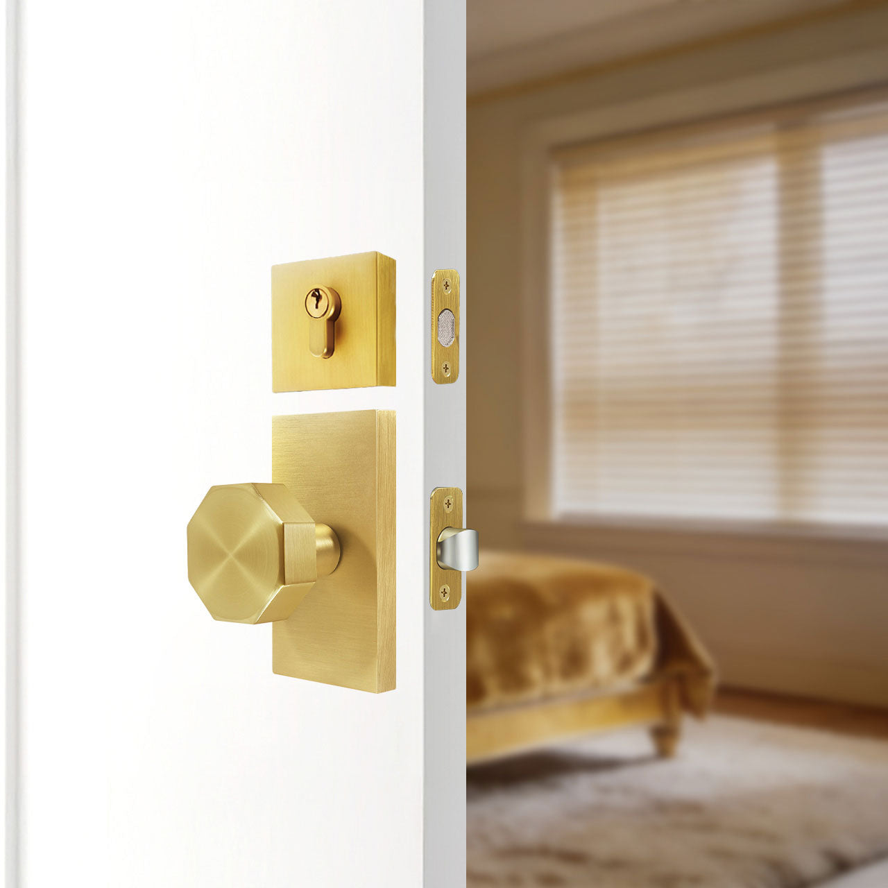 SENY Modern Metal Entry Door Knob Set with Octagonal Metal Knob & Deadbolt