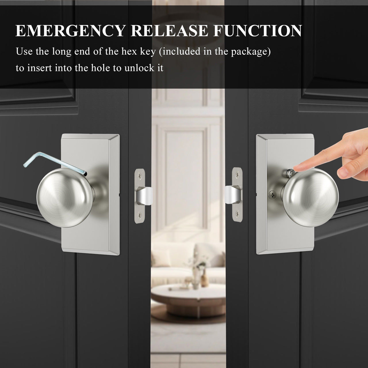 SENY Modern Vintage Interior Door Knobs – Round Door Knobs with Rectangular Rosette, Dummy, Passage & Privacy