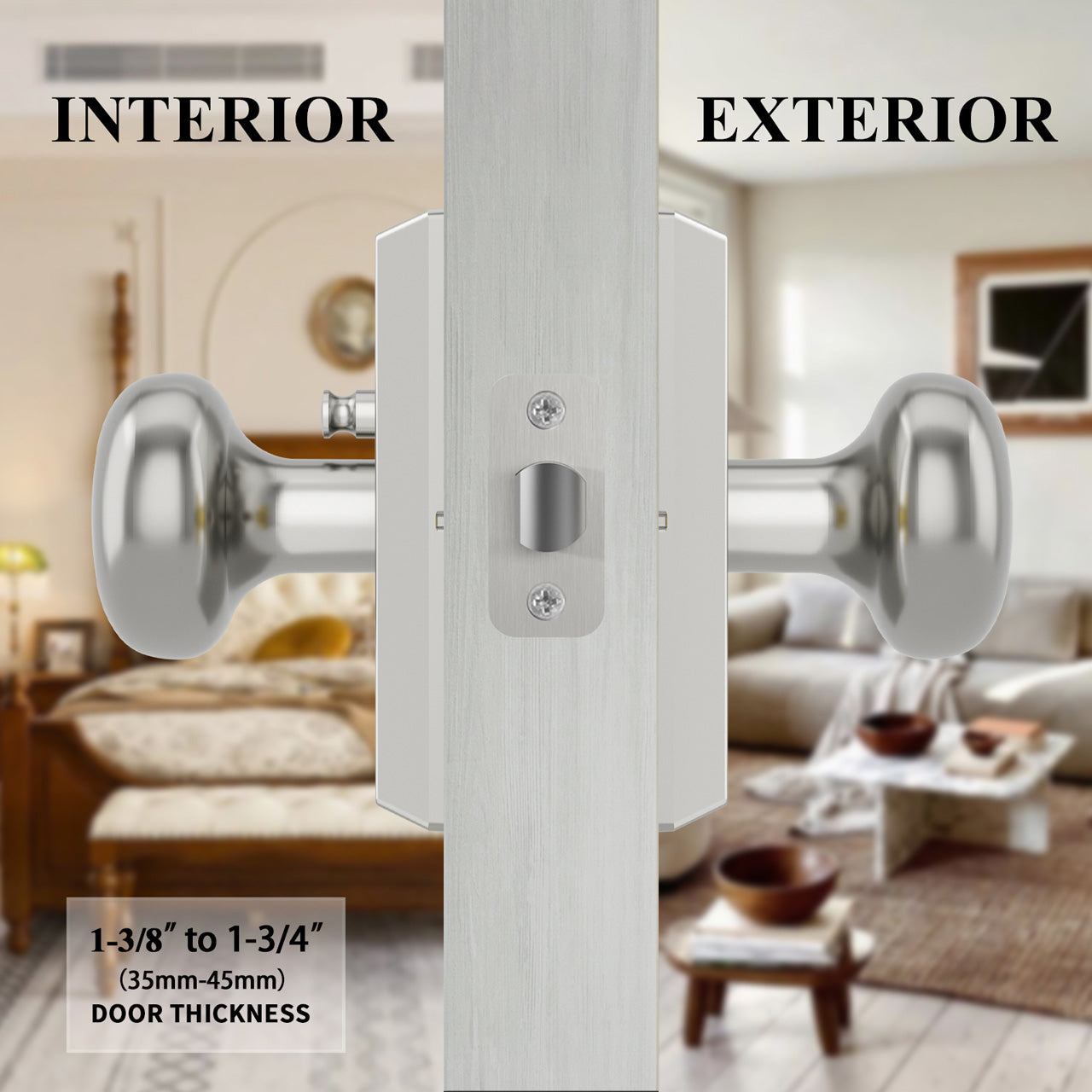 SENY Modern Vintage Interior Door Knobs – Round Door Knobs with Rectangular Rosette, Dummy, Passage & Privacy