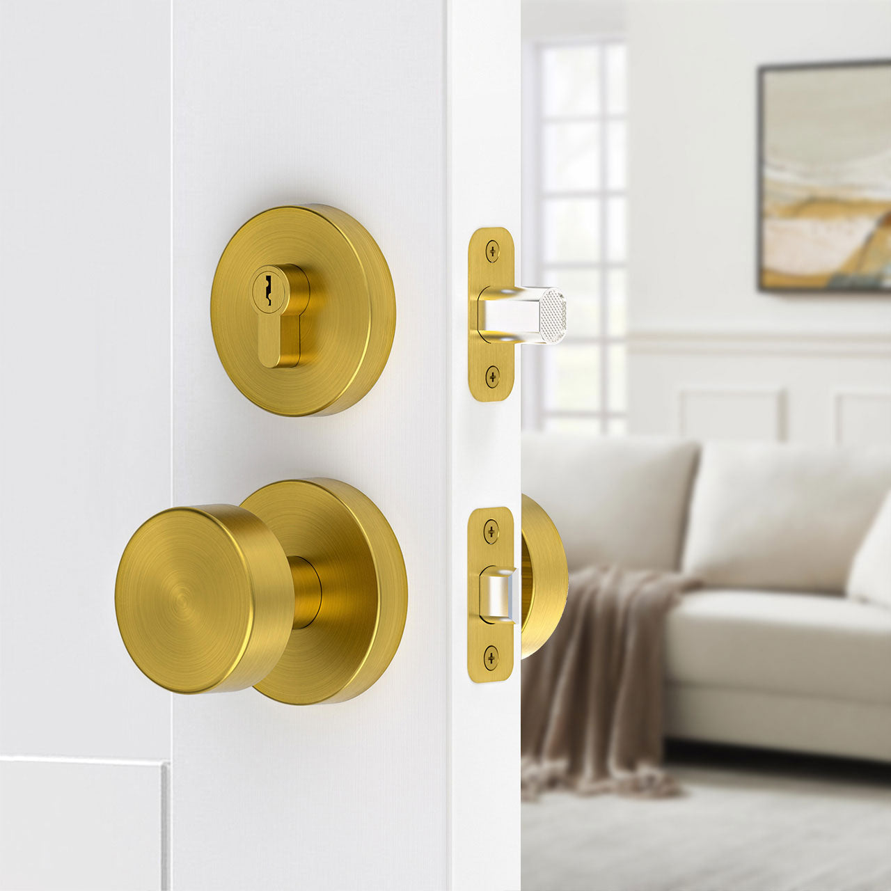 SENY Round Metal Entry Door Set with Modern Knob & Deadbolt