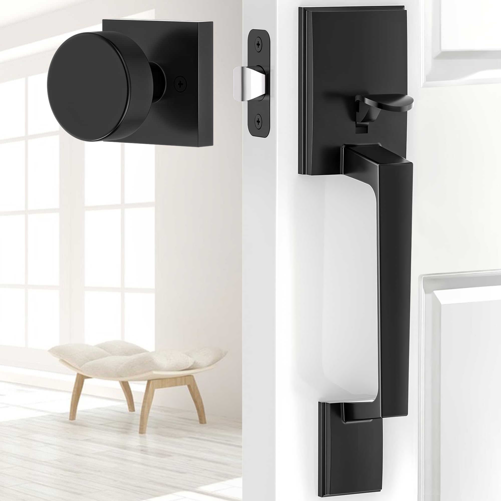 SENY Front Door Handle Set Front Entry Handleset with Glass Knob No Lock, Door Handle for Right& Left Handed Doors, Zinc Alloy