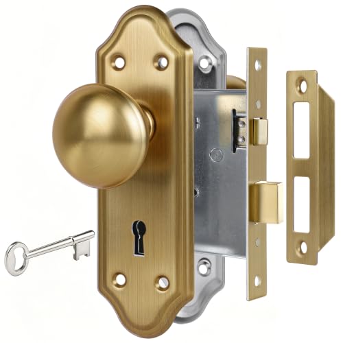SENY Vintage Mortise Lock Set with Skeleton Key, Classic Door Hardware for Interior Doors