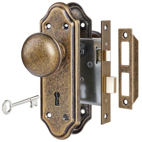 SENY Vintage Mortise Lock Set with Skeleton Key, Classic Door Hardware for Interior Doors
