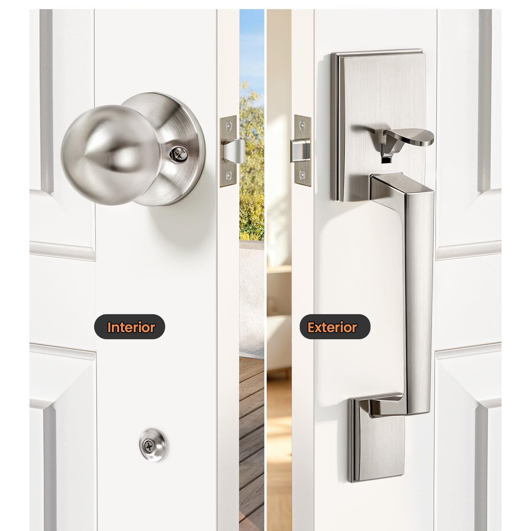SENY Modern Front Door Handle with Reversible Design – Passage Exterior Door Handle for Deadbolt & Smart Lock