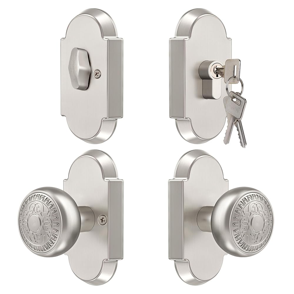 SENY Front Door Knob and Deadbolt Set with Decorative Arch Backplate