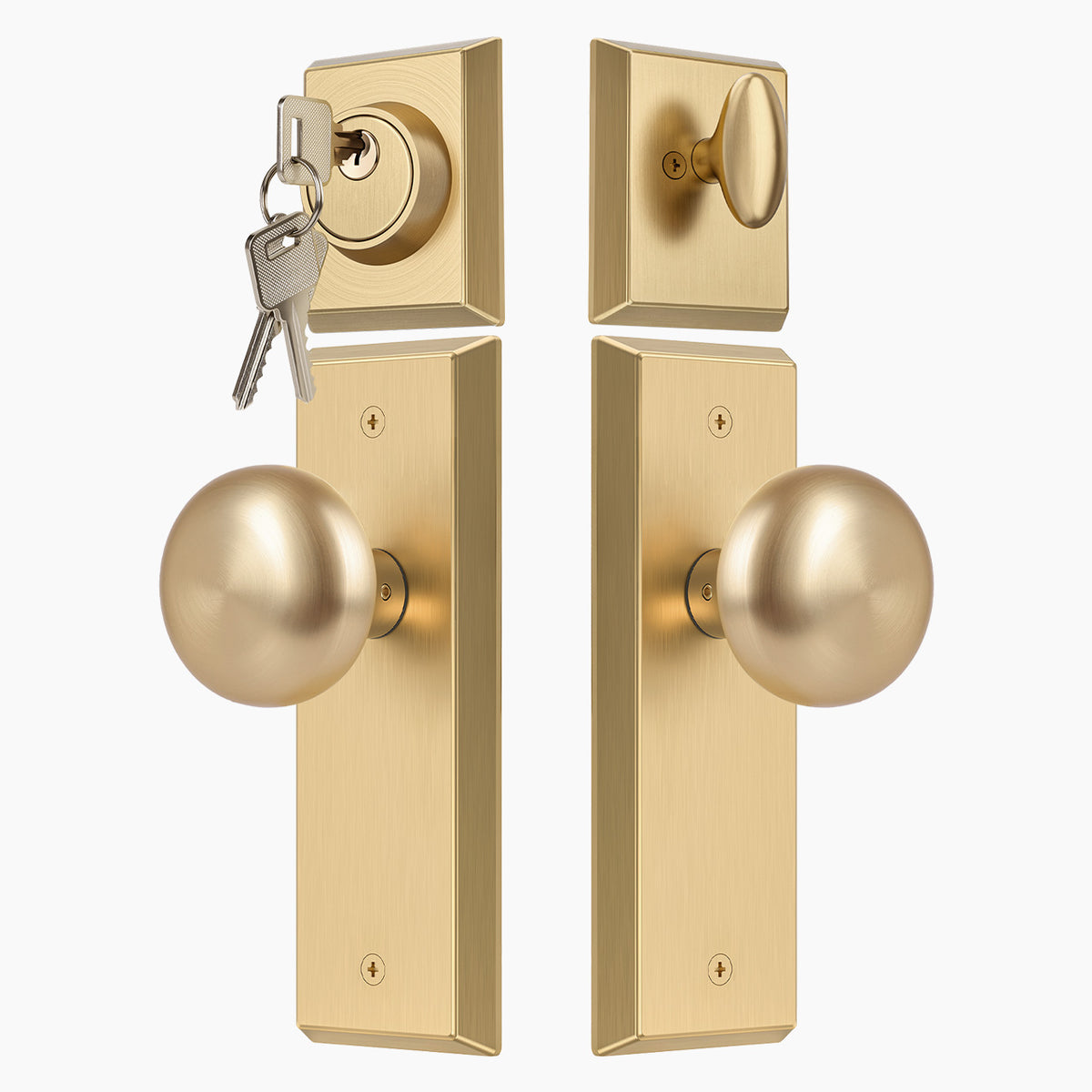 SENY Entry Door Knob Set with Deadbolt – Keyed Alike Round Knob with Rectangular Backplate