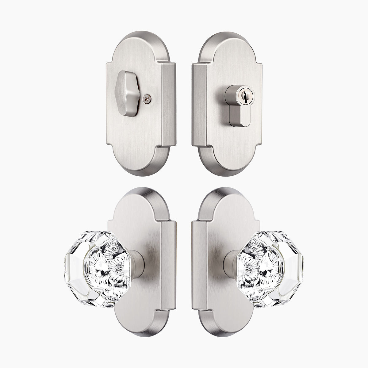 SENY Entry Door Knob Set with Deadbolt – Octagon Crystal Knob with Arch Backplate Front Door Lock Set