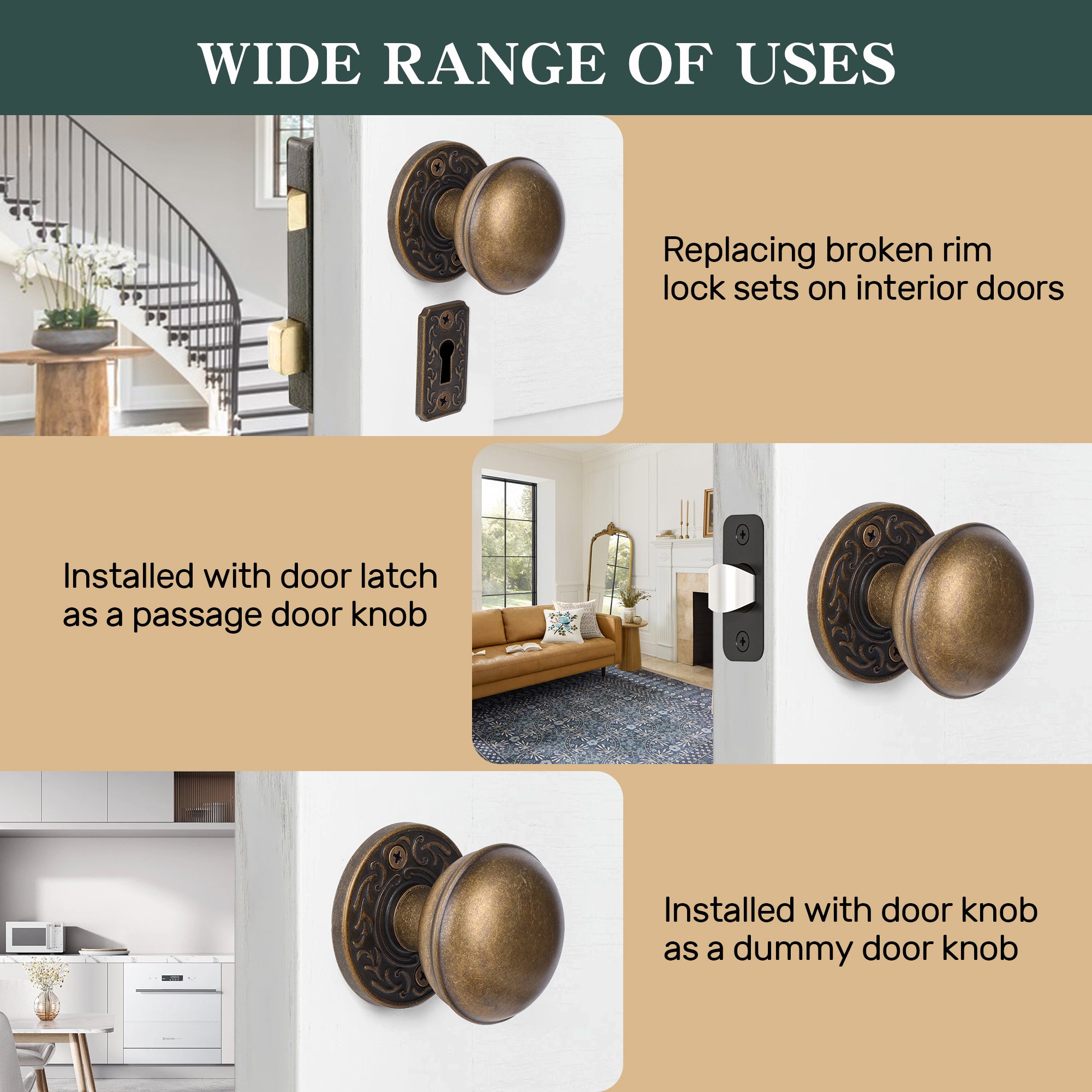 SENY Vintage Round Door Knob Rosette Plates – Decorative Escutcheon Backplates for Mortise & Rim Locks