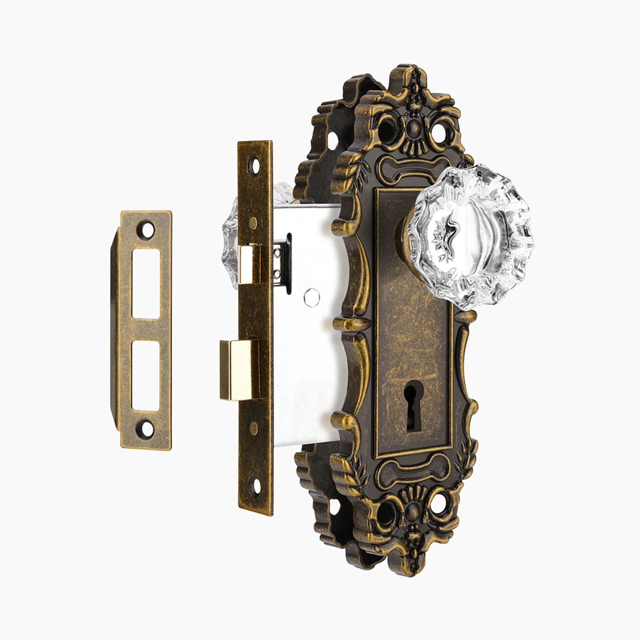 antique mortise lock set vintage brass finish with floral crystal knob SENY