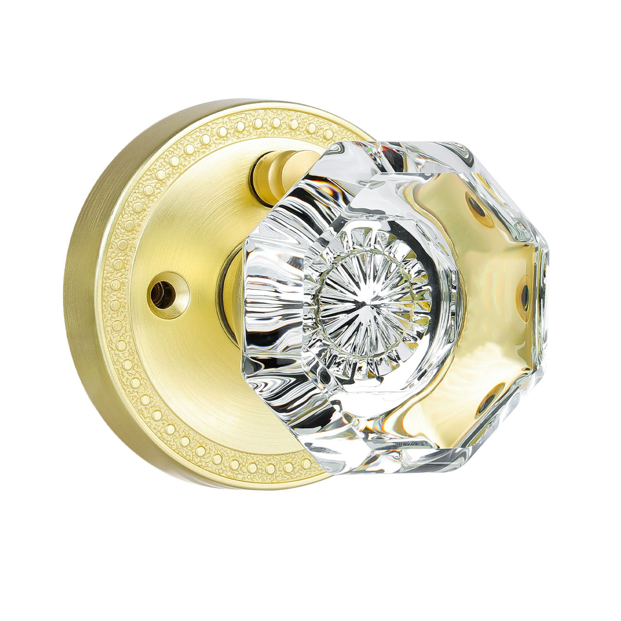 SENY Octagonal Crystal Door Knob, Round Rosette, 3 Finishes, 3 Functions