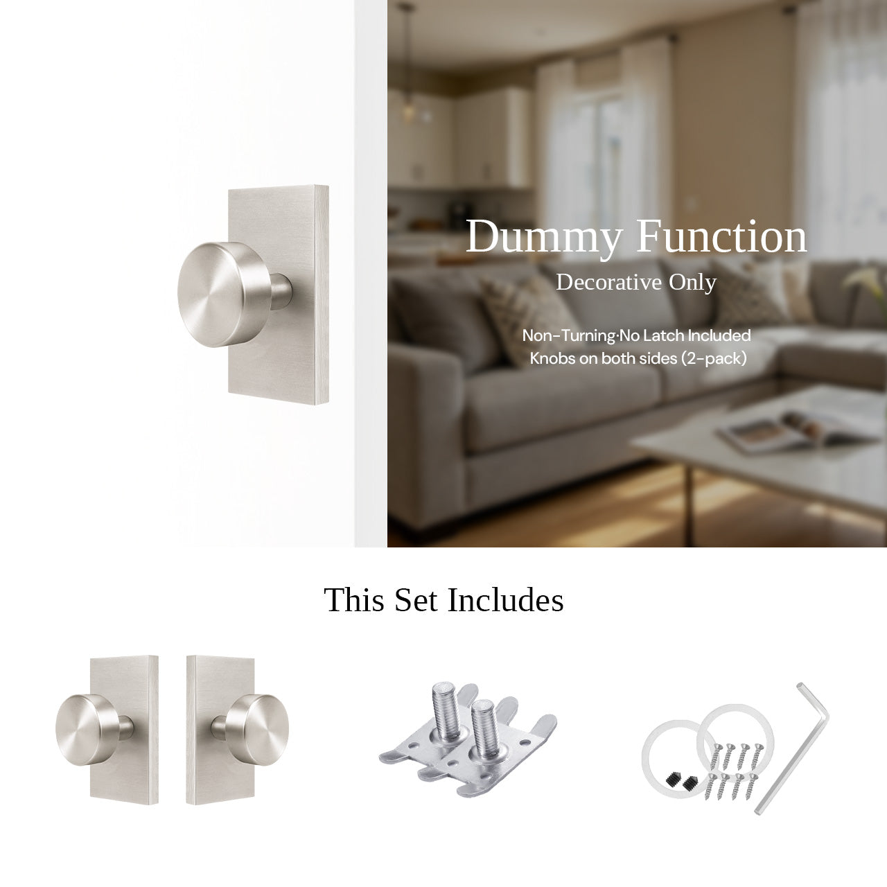 Backplate dummy door knobs installed for closet door SENY