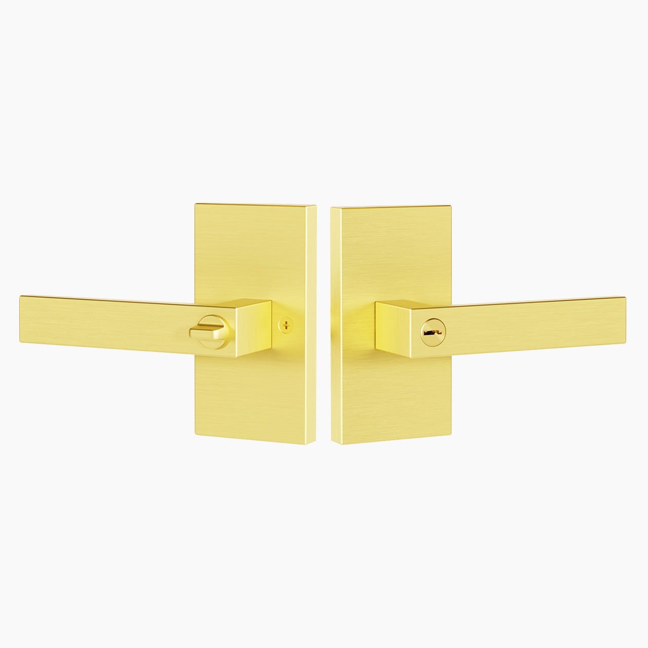 Brushed gold interior door handles with locks and modern lever backplate design SENY