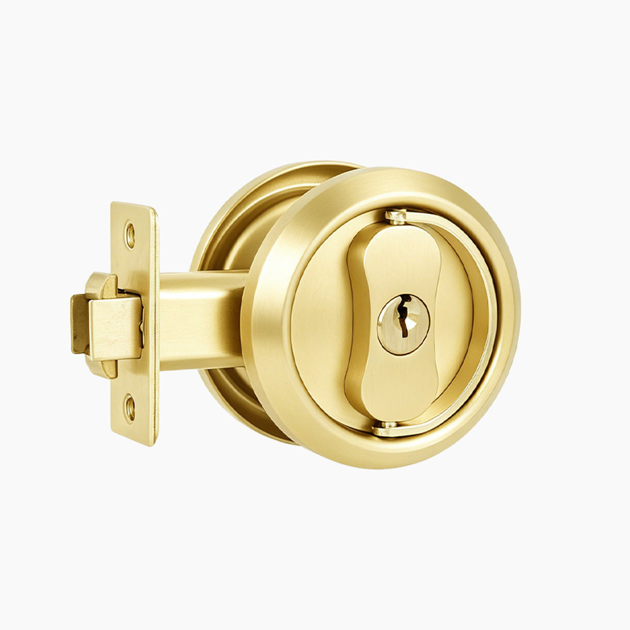 Brushed gold pocket door lock with key and flush round profile SENY
