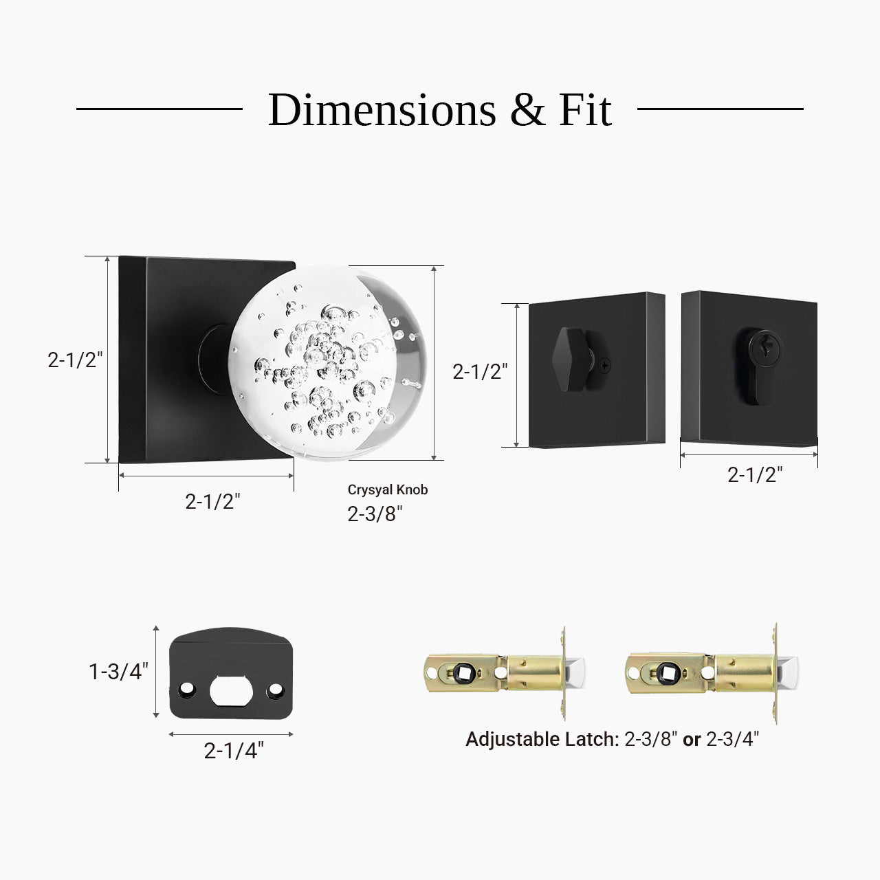 crystal ball door knob set dimensions and specifications diagram SENY
