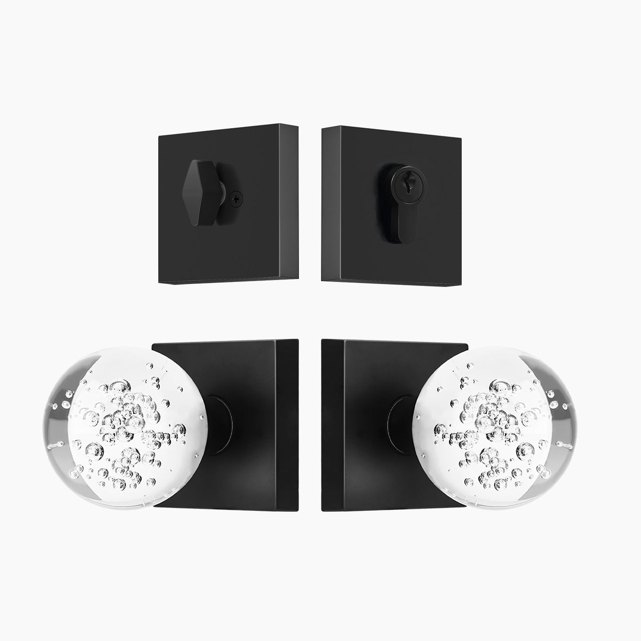 crystal ball door knob set front view with deadbolt clear glass knob SENY