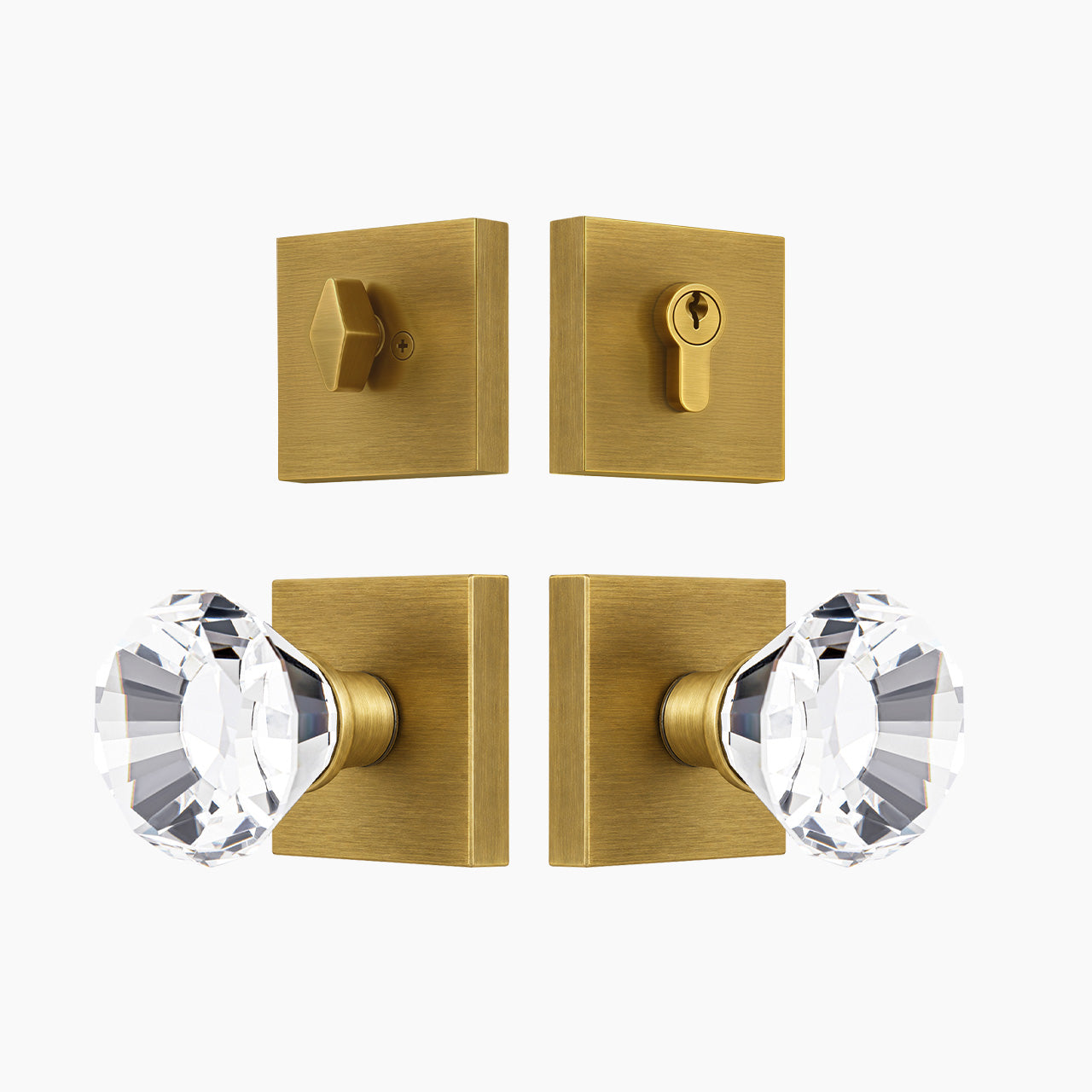 SENY Luxury Crystal Entry Door Set with Faceted Crystal Passage Knob & Deadbolt