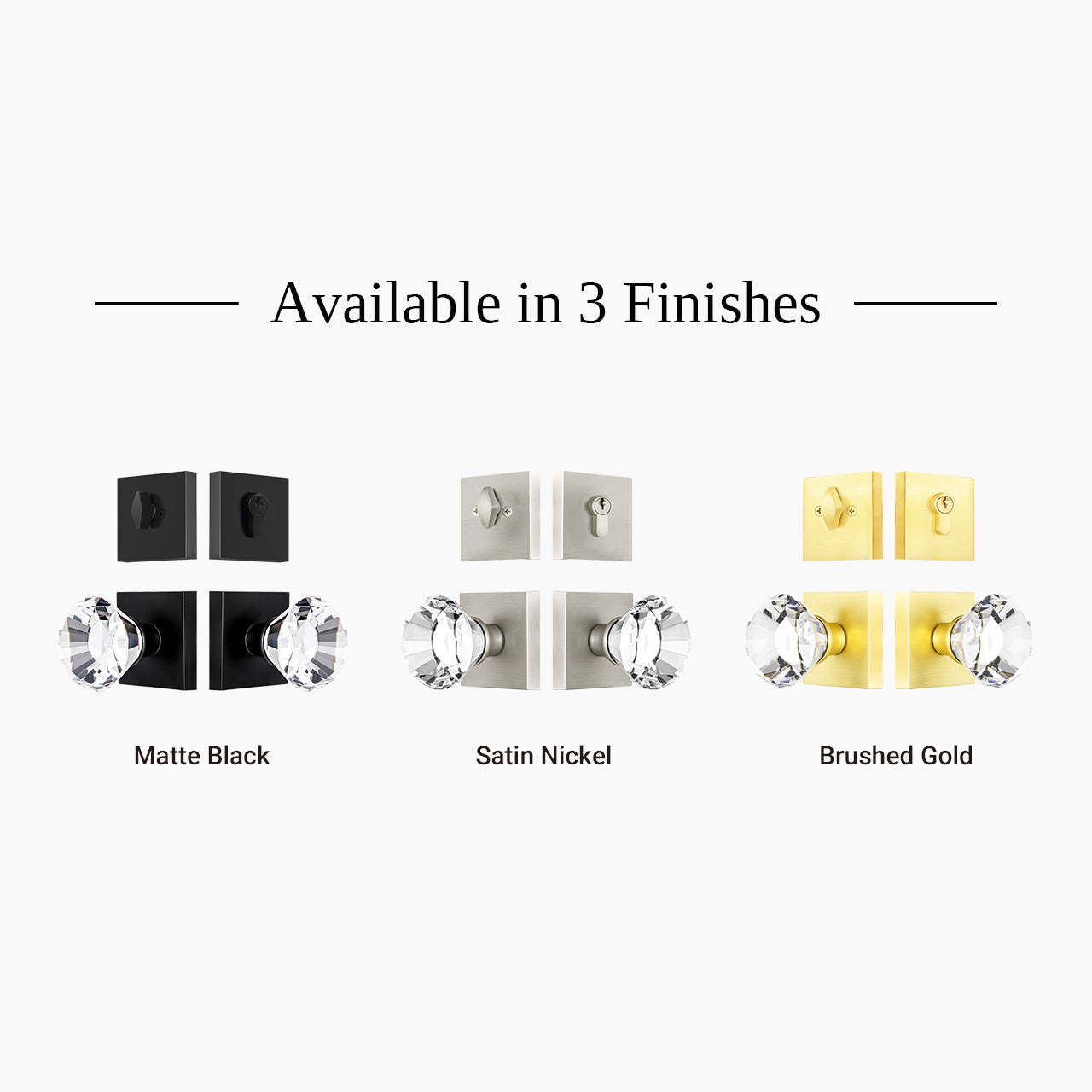 crystal entry door knob set multiple finishes matte black brushed gold satin nickel SENY