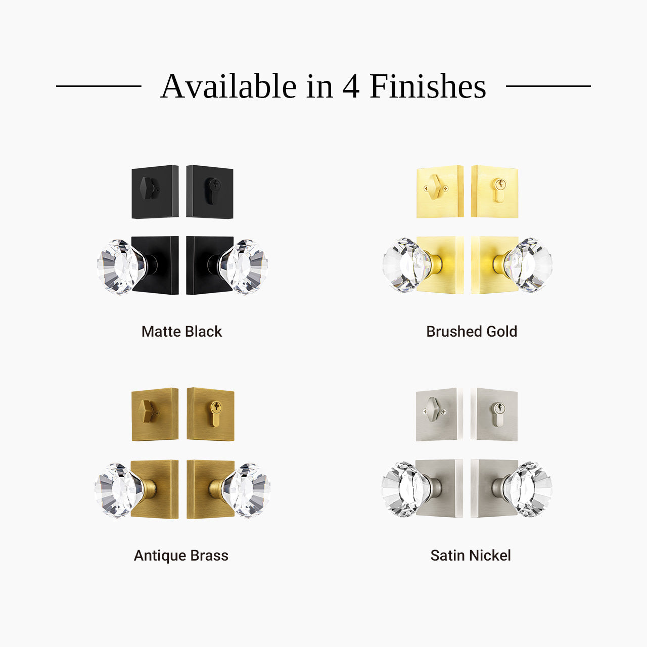 crystal entry door knob set multiple finishes matte black brushed gold satin nickel SENY