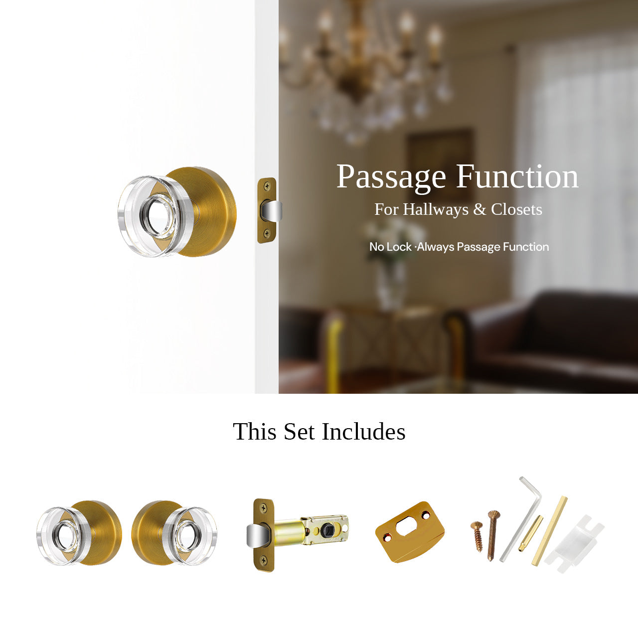 crystal interior door knob passage function hardware SENY