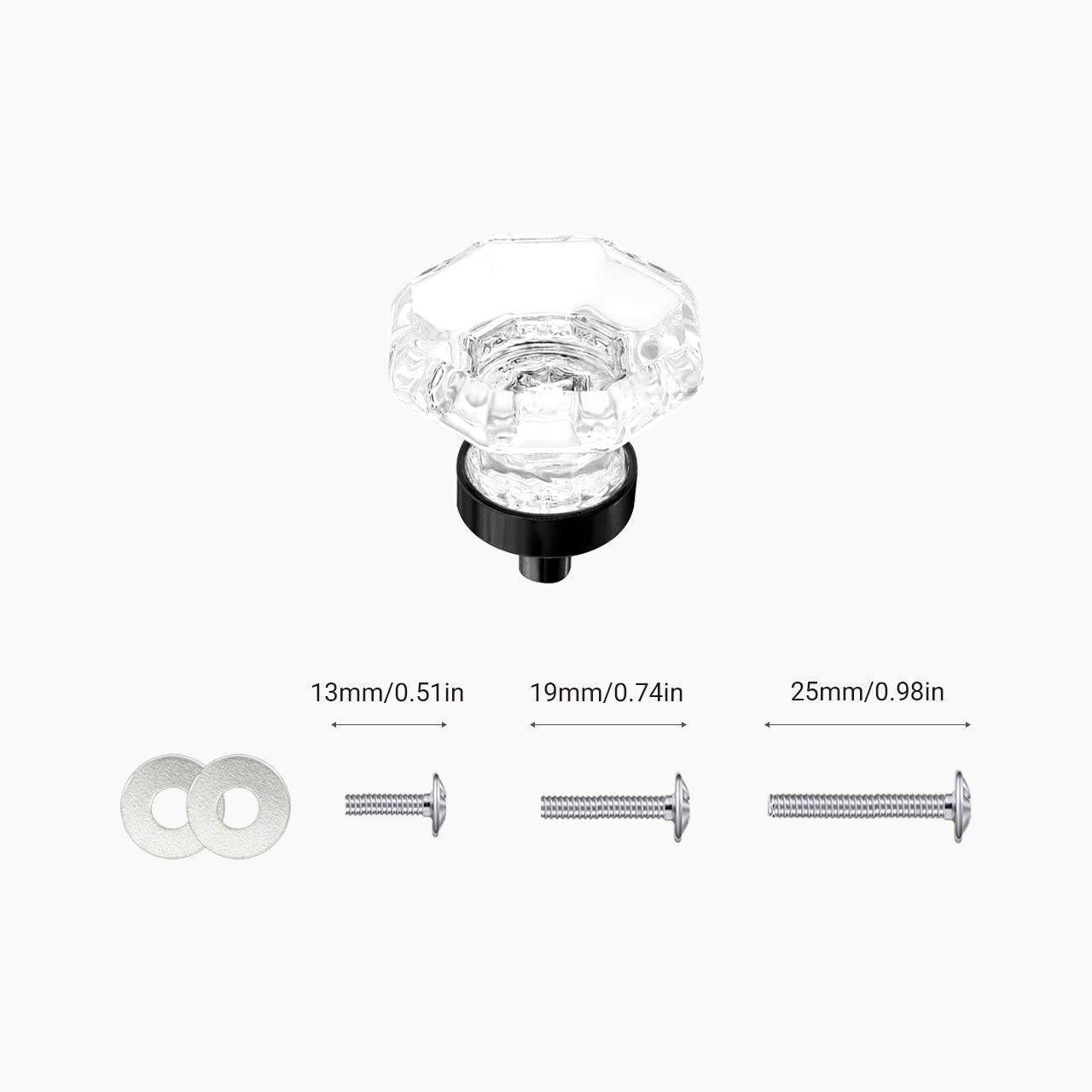 SENY Octagonal Mushroom Crystal Cabinet Knobs – Clear Glass Drawer Knobs with Matte Black Base (4 Pack) - Seny Hardware