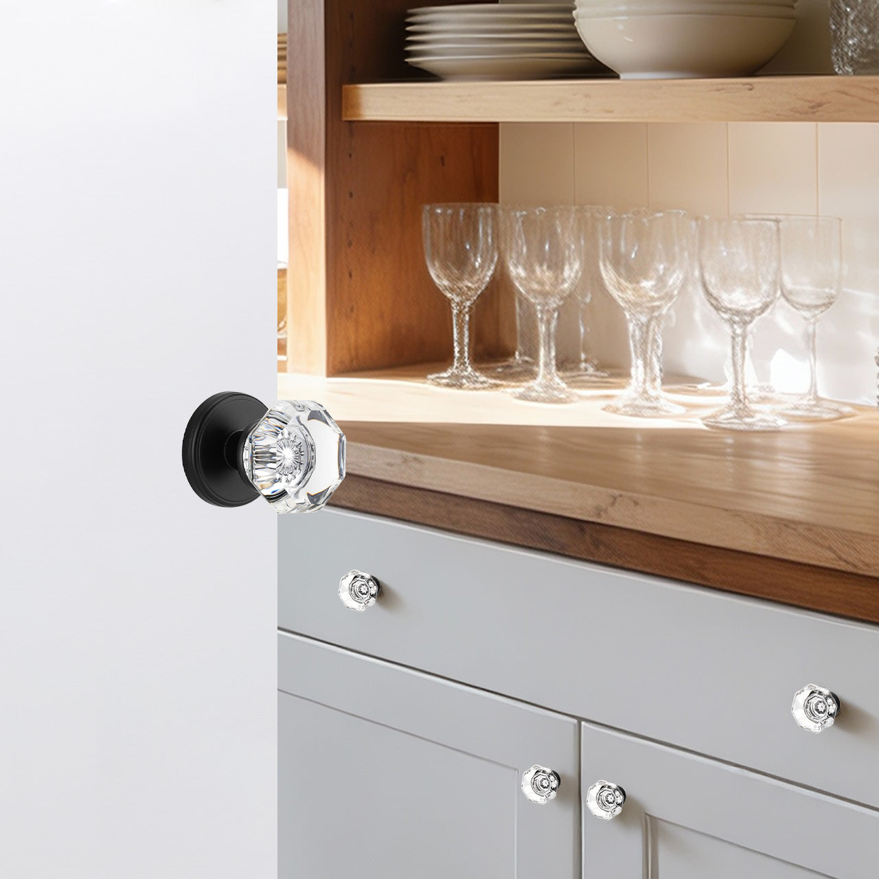 SENY Octagonal Mushroom Crystal Cabinet Knobs – Clear Glass Drawer Knobs with Matte Black Base (4 Pack)