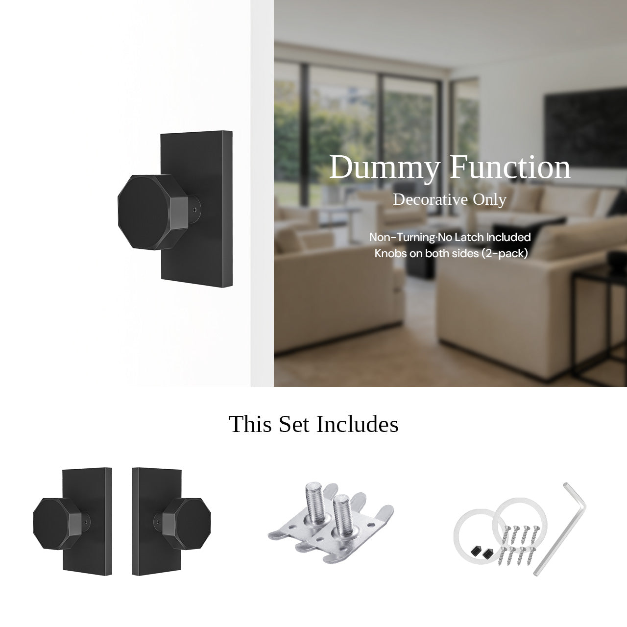 Decorative dummy door knobs with non turning octagon knob and hardware set SENY