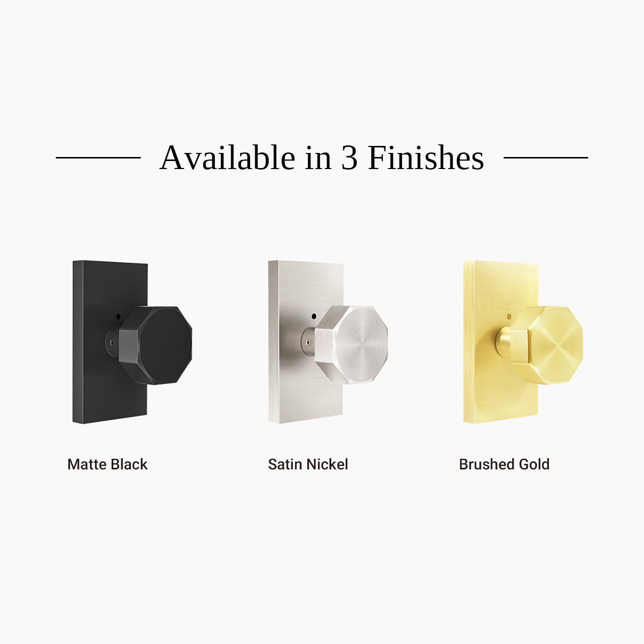 Decorative door knobs in matte black satin nickel and brushed gold finishes SENY
