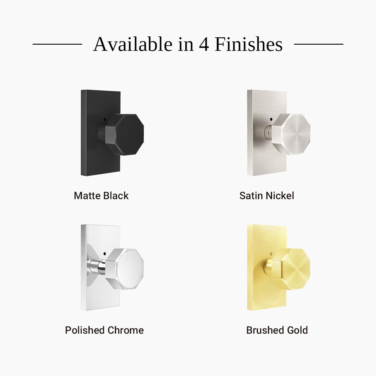Decorative door knobs in matte black satin nickel and brushed gold finishes SENY