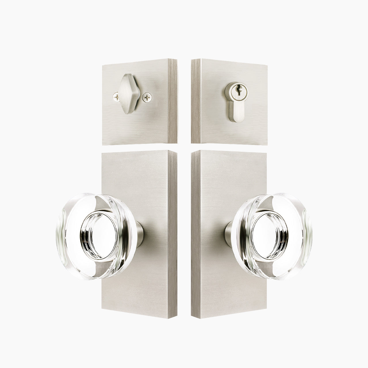 door knob and deadbolt set front view crystal entry door hardware SENY