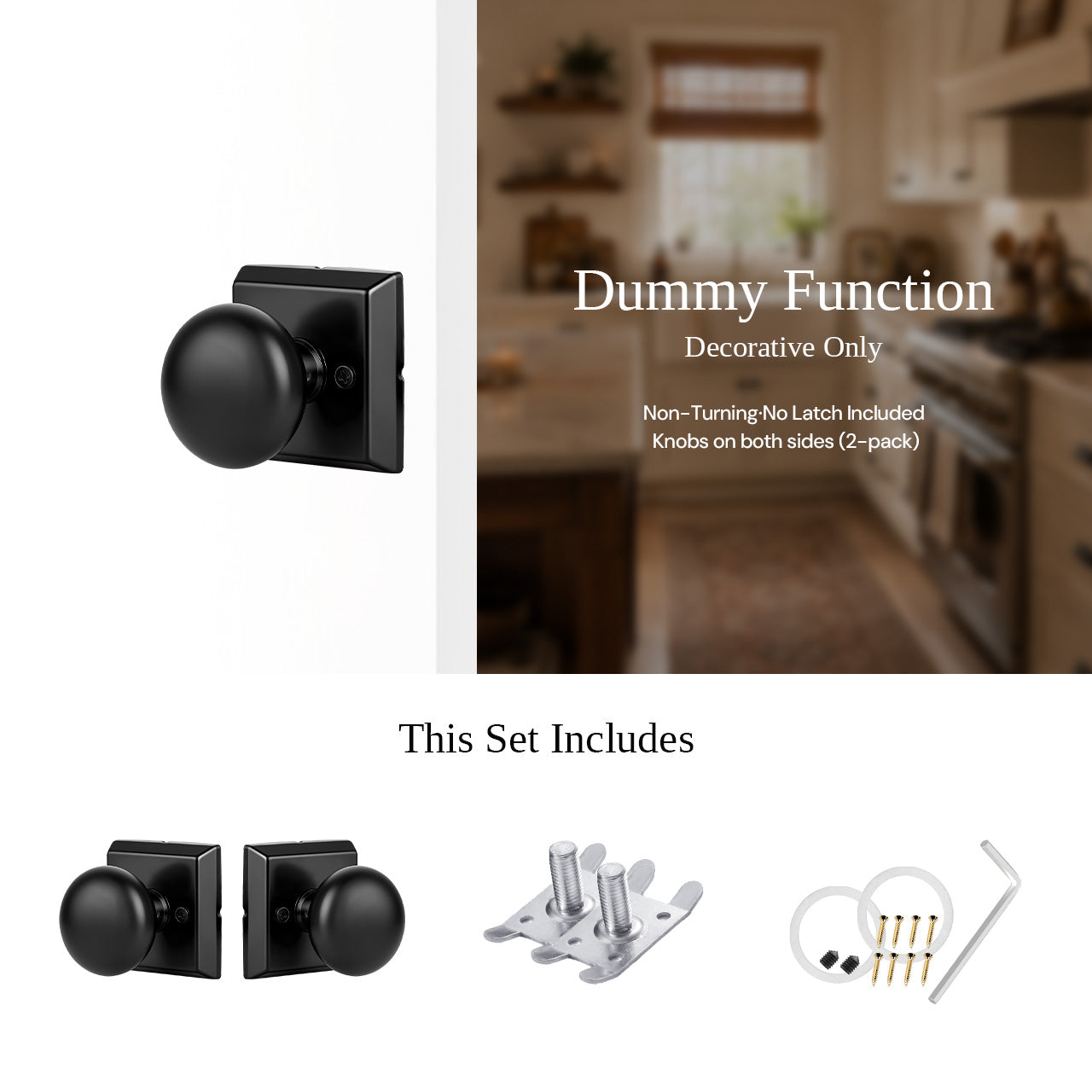 Dummy interior door knob with square rosette for decorative doors SENY