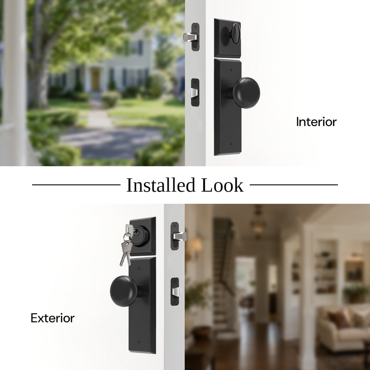 SENY Entry Door Knob Set with Deadbolt – Keyed Alike Round Knob with Rectangular Backplate