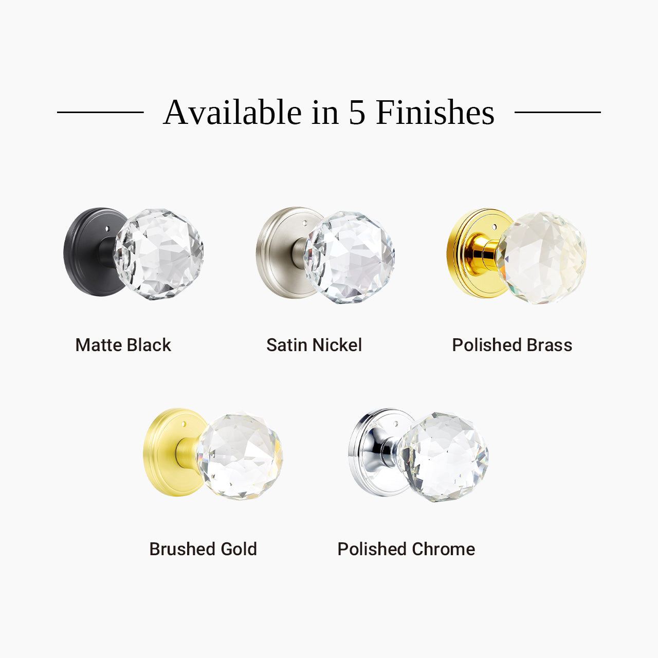 faceted glass door knob available in multiple finishes SENY