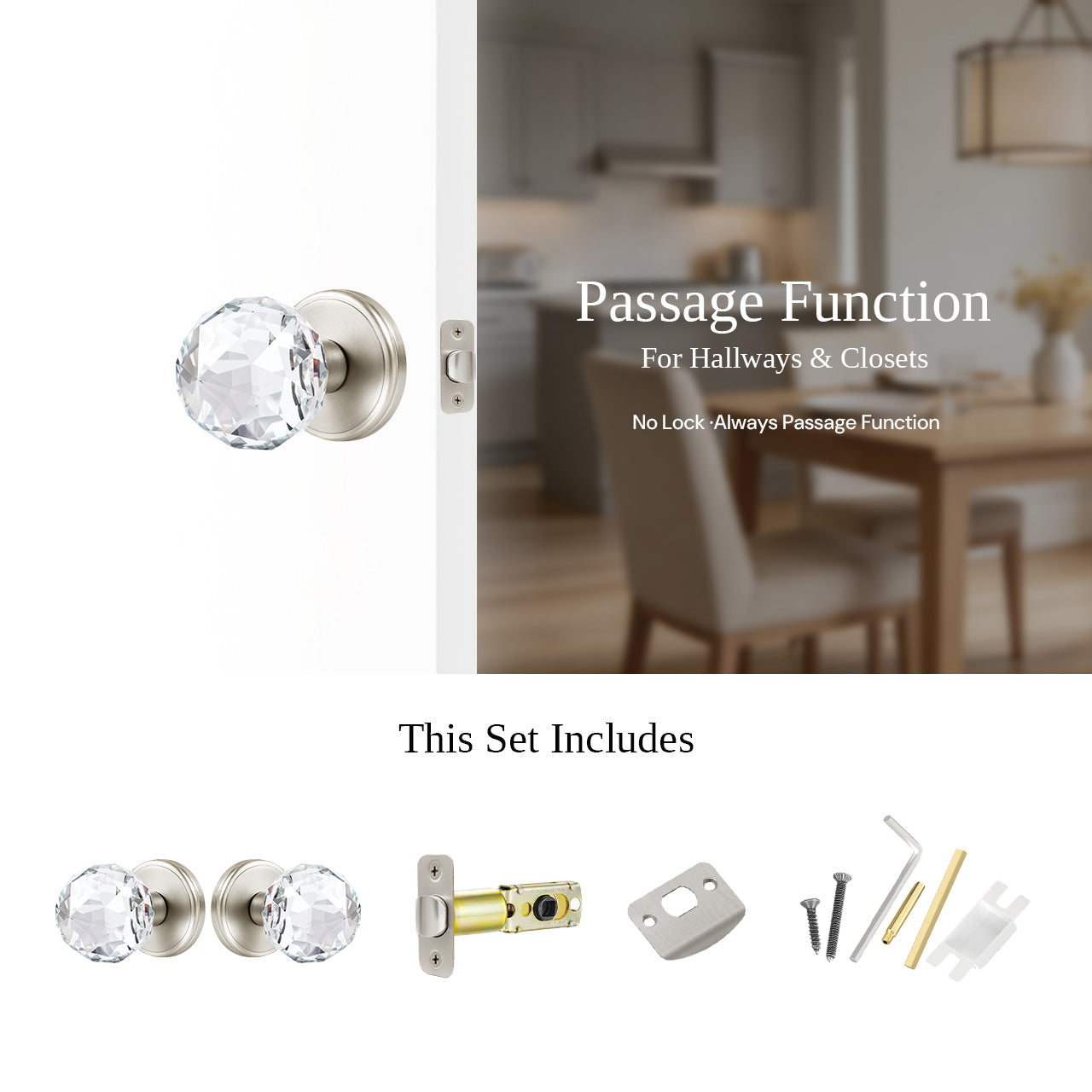faceted glass door knob passage function hardware set SENY
