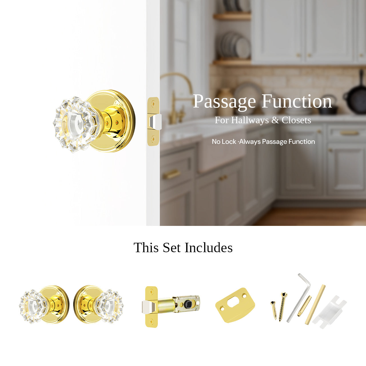 SENY floral crystal door knob passage function hardware set