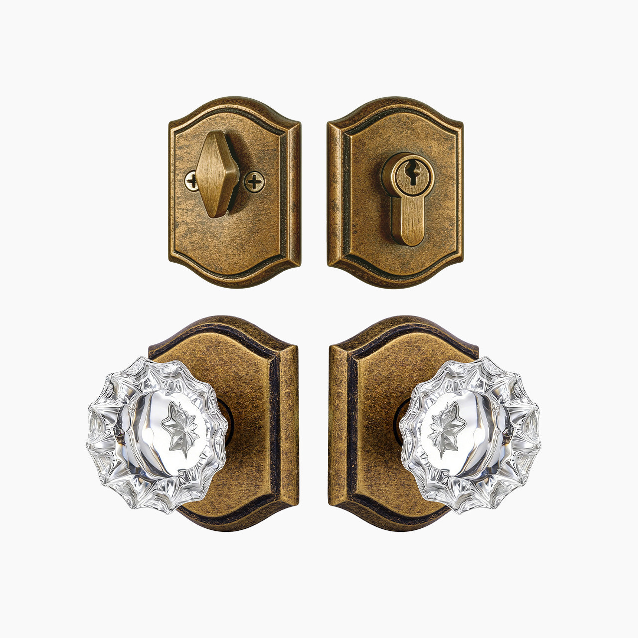 front door knob and deadbolt set in vintage brass finish SENY