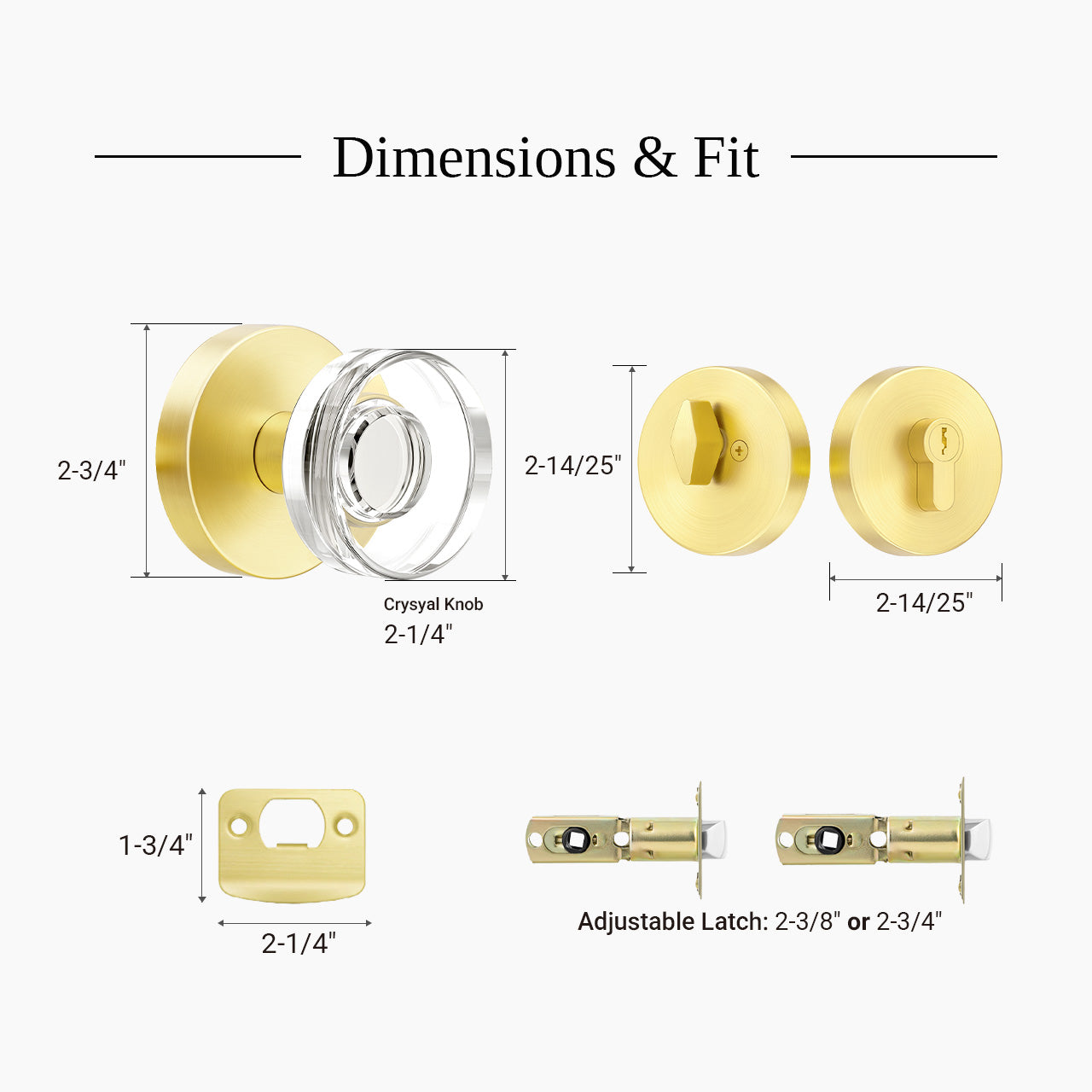 Glass door knob with deadbolt dimensions and standard exterior door fit guide, SENY