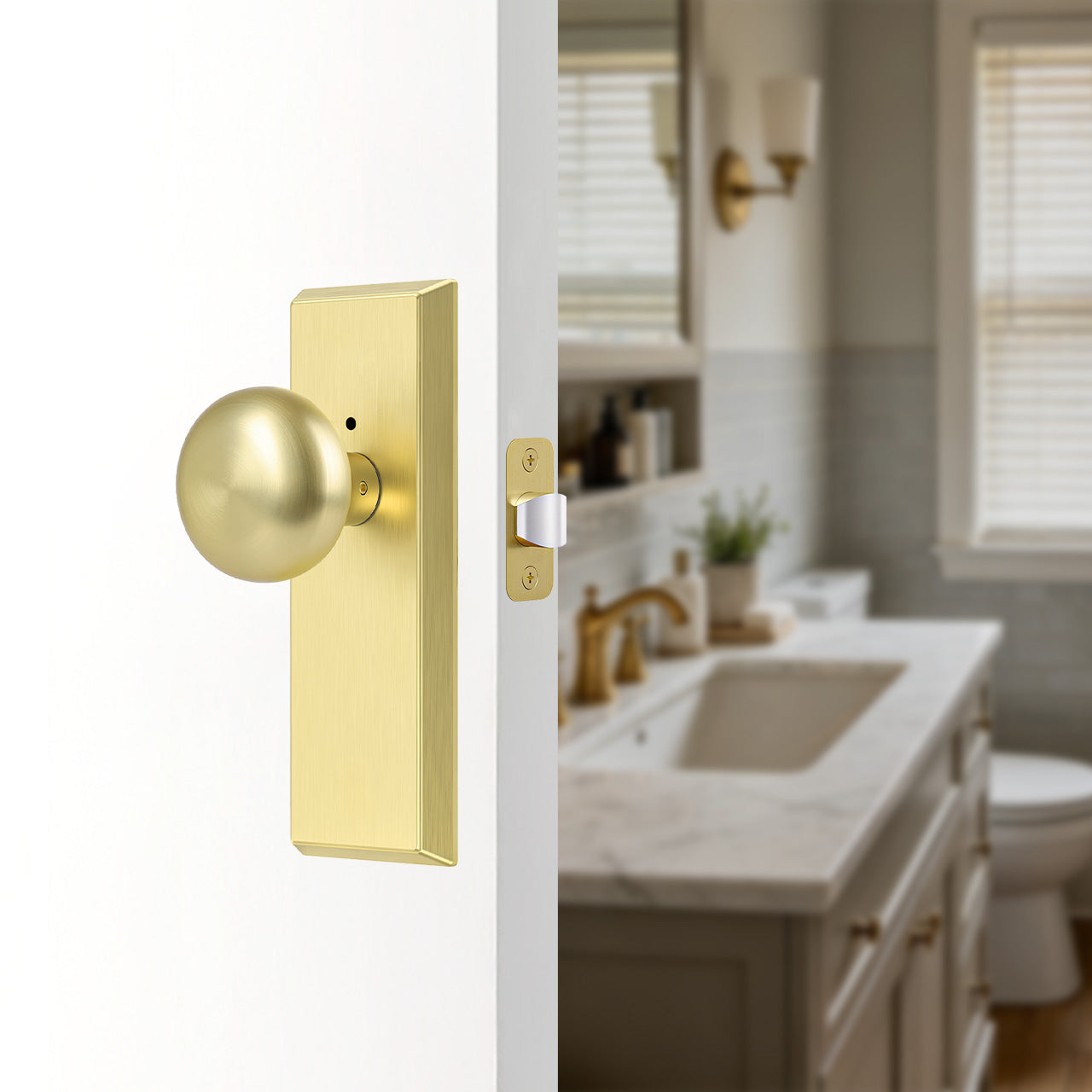 interior door knob with backplate installed on interior door floral style SENY