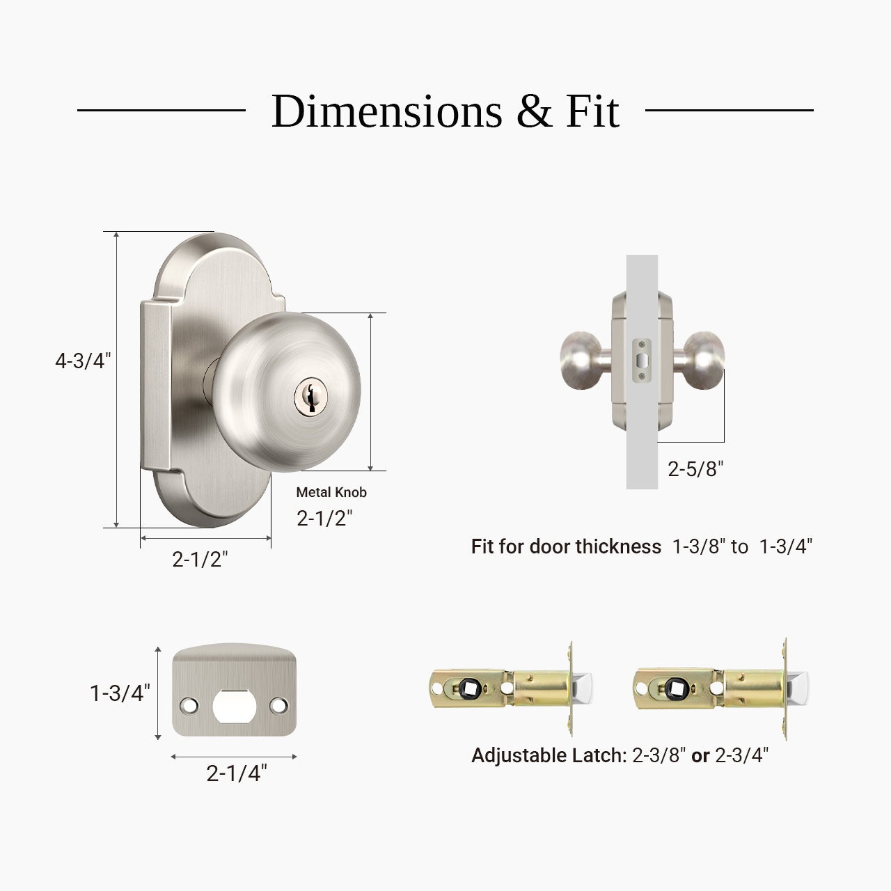 Interior door knobs with locks dimensions backset specifications and door compatibility details, SENY