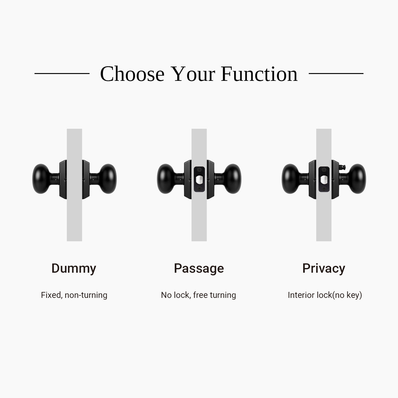 Modern round interior door knob available in multiple finish options SENY