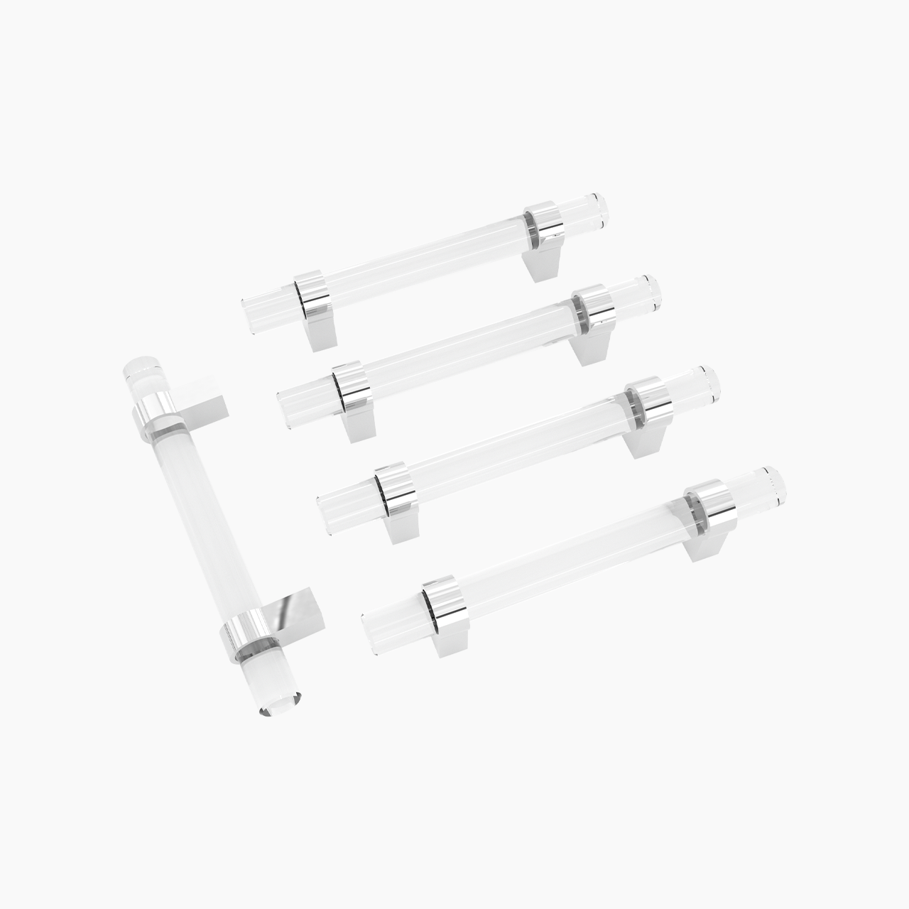 SENY Acrylic Cabinet Pulls, 5 Pack Clear Lucite T Bar Drawer Handles with Metal Base for Kitchen & Bathroom Cabinets