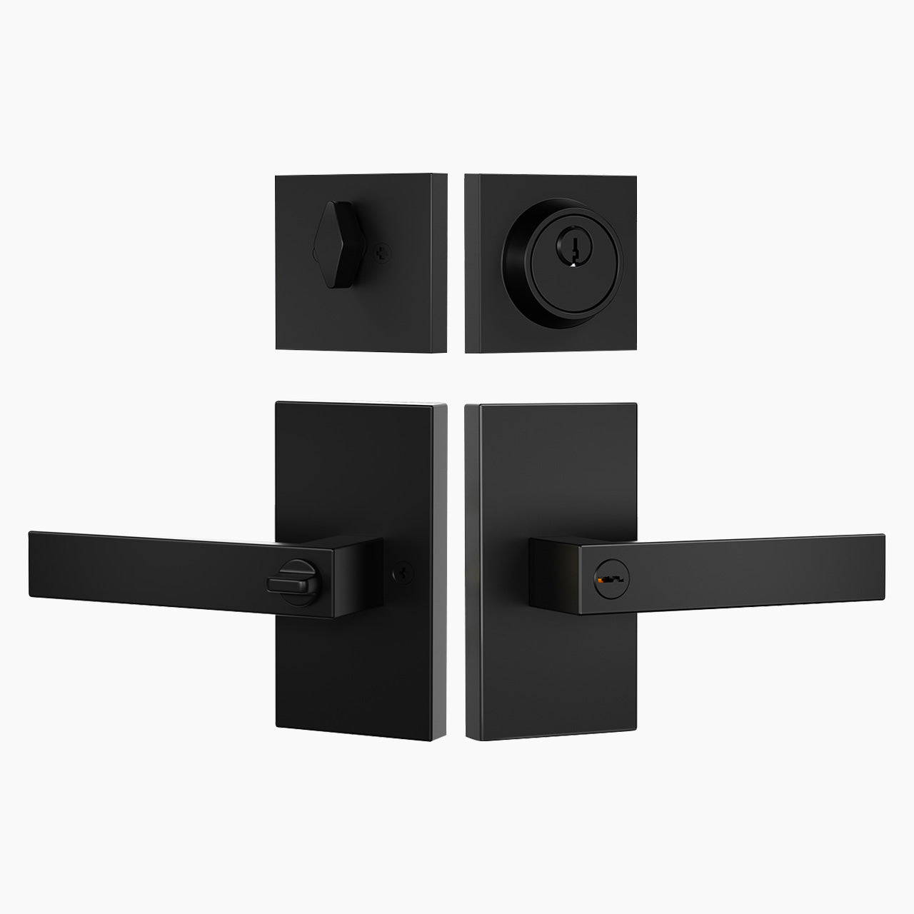 Matte black entry door lever set with deadbolt for front doors, SENY