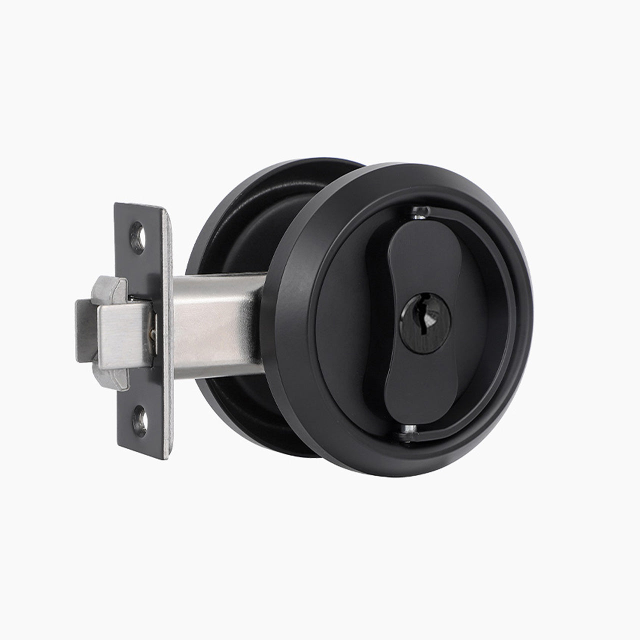 Matte black pocket door lock with key and recessed round sliding door design SENY