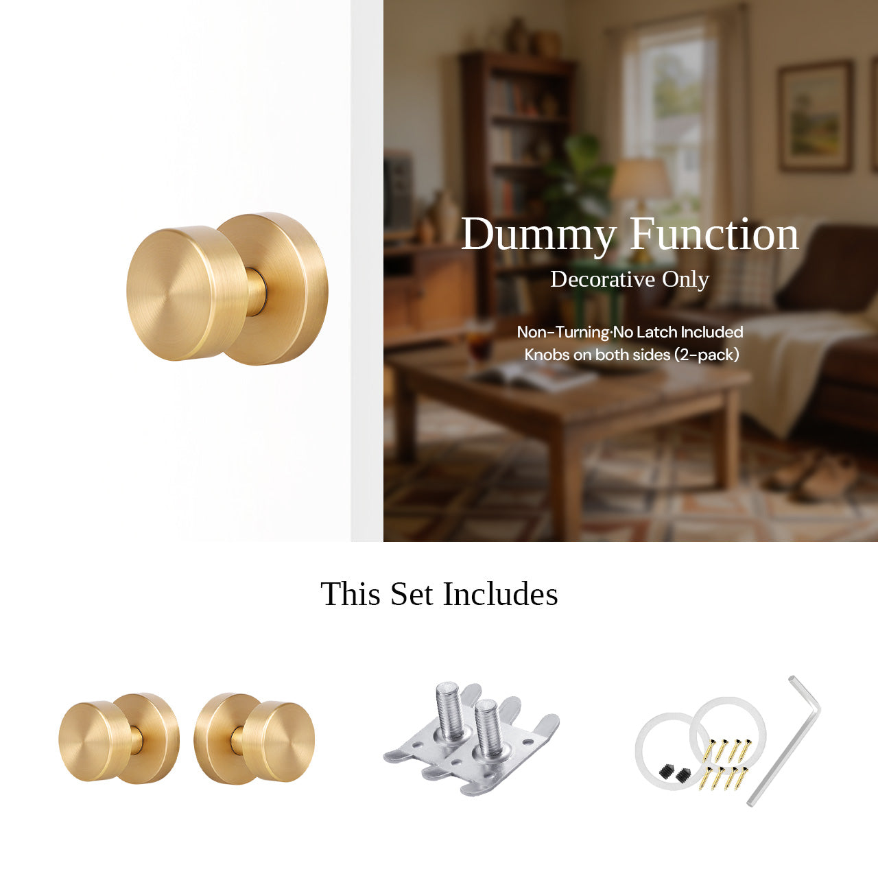Minimalist dummy door knobs for closet and decorative interior doors, SENY