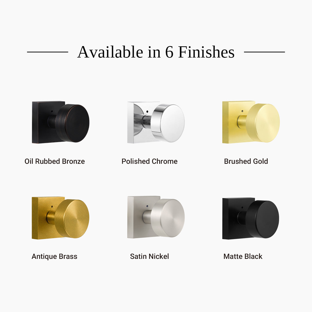 modern interior door knobs finish options brushed gold matte black satin nickel polished chrome oil rubbed bronze SENY