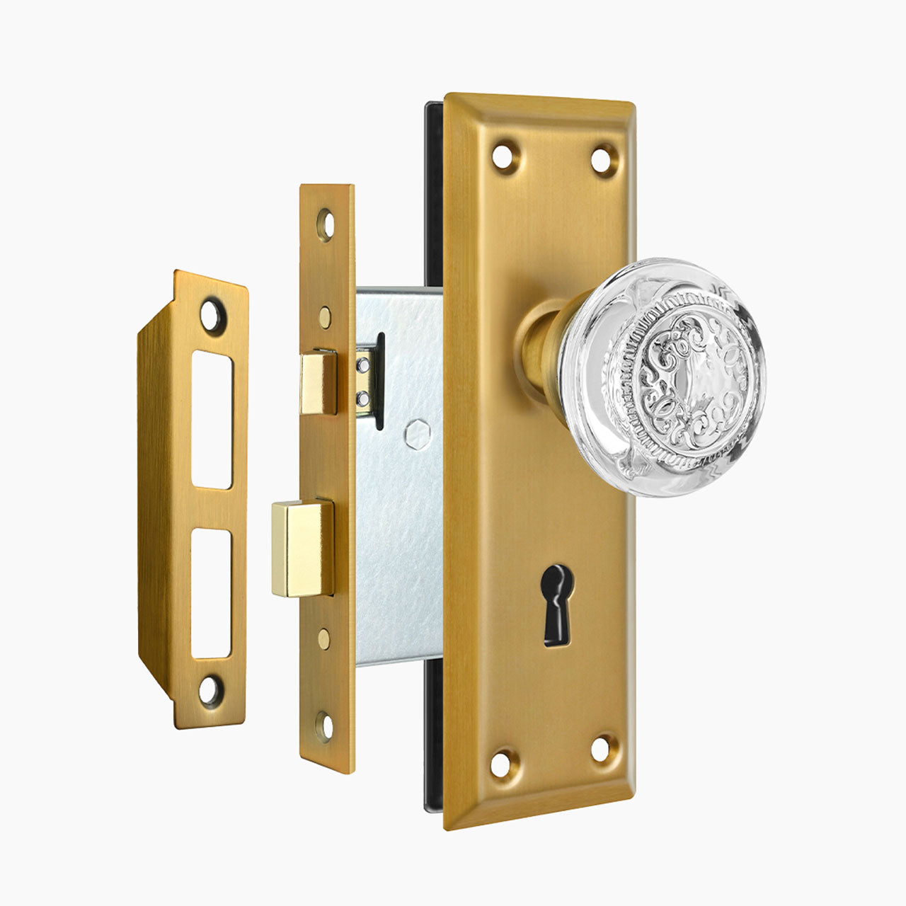 mortise entry lock set antique brass finish with embossed crystal knob SENY