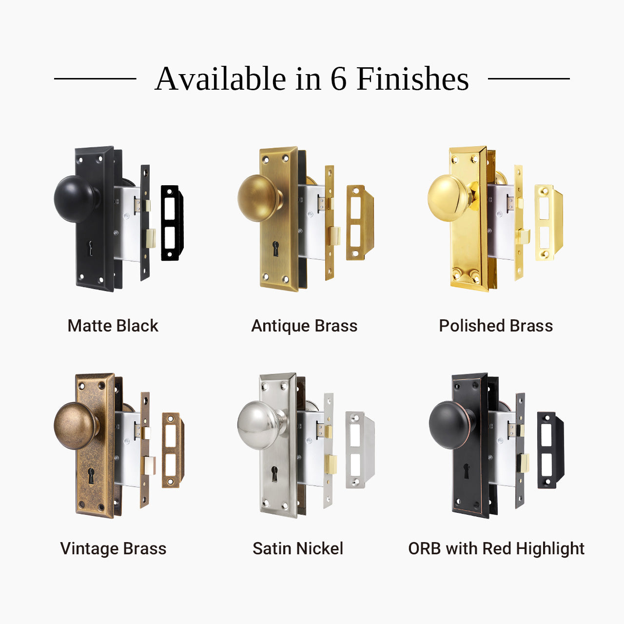 Exterior mortise lock set available in vintage brass antique brass matte black polished brass and satin nickel finishes, SENY