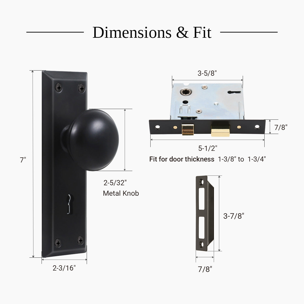 Exterior mortise lock set dimensions and standard fit guide with skeleton key lock body, SENY