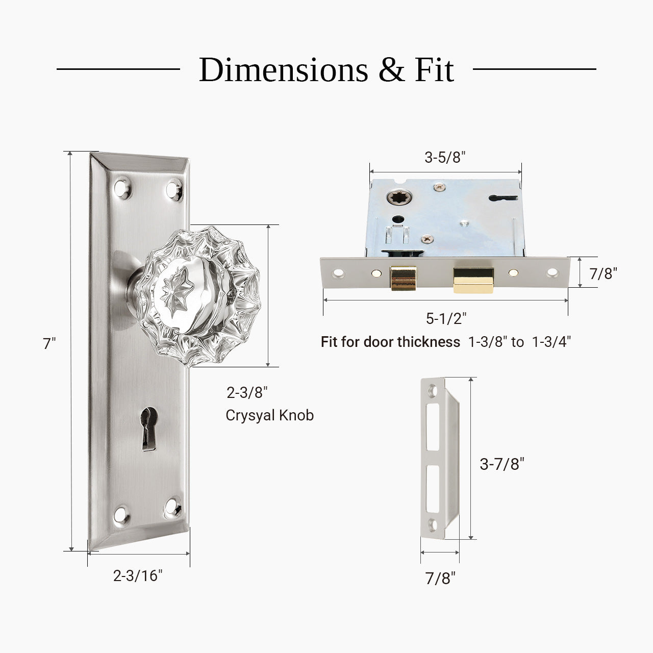 mortise lock set with skeleton key dimensions diagram backset and door compatibility SENY