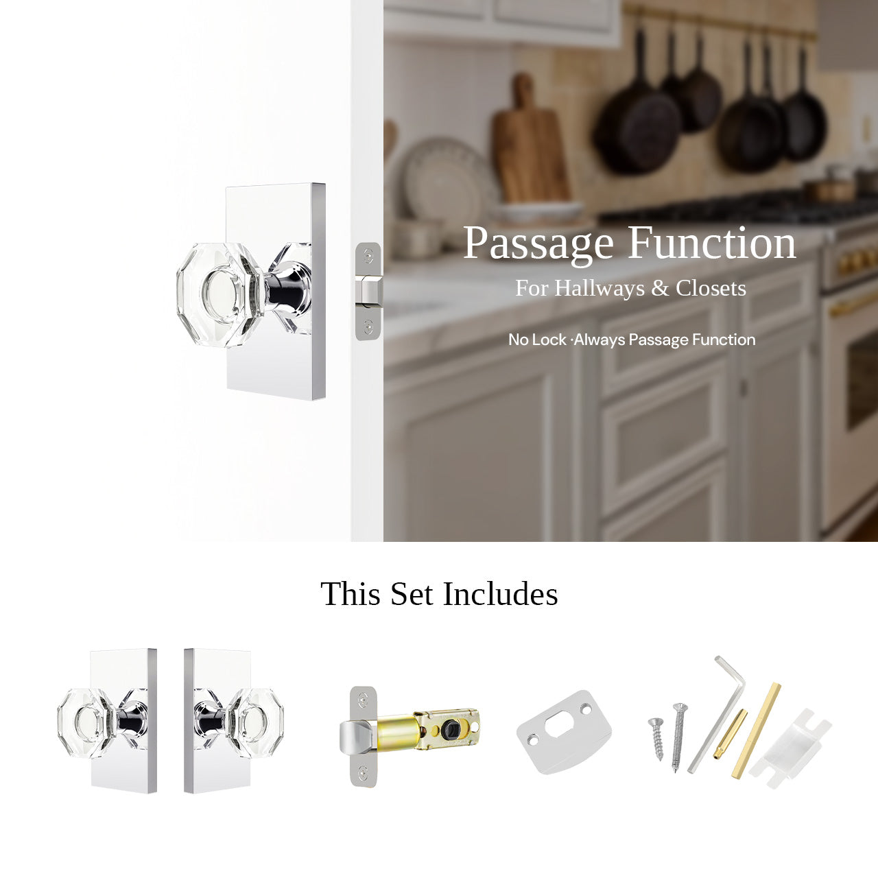 SENY octagon crystal door knob passage function hardware set